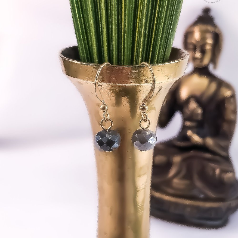 Silver Plated and Gray Faceted Earrings
